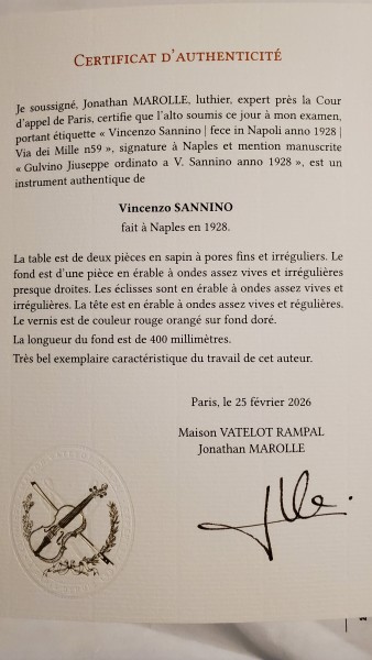 1928 Vincenzo Sannino (1879-1969) 15 3/4" Viola