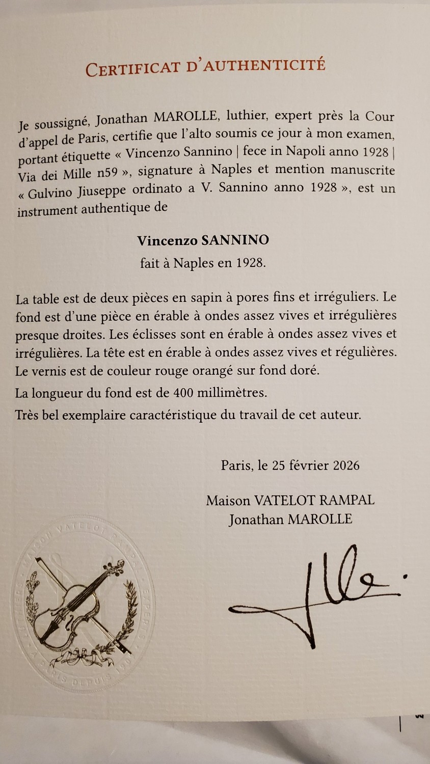 1928 Vincenzo Sannino (1879-1969) 15 3/4" Viola